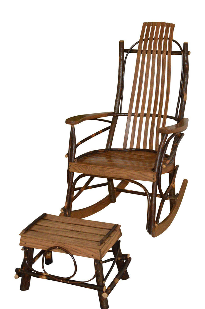 amish hickory rocking chair with stool in walnut finish