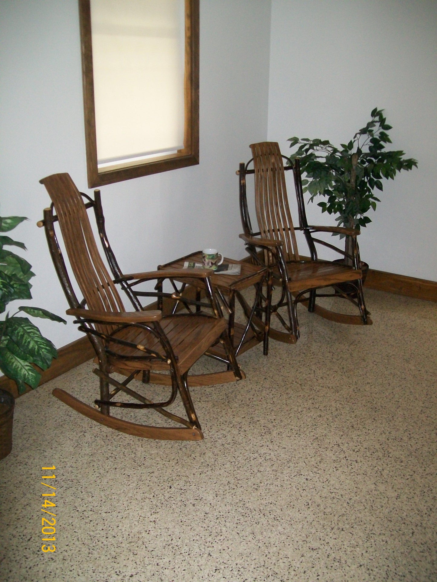 a&l amish bentwood hickory rocker with hickory end table walnut finish set