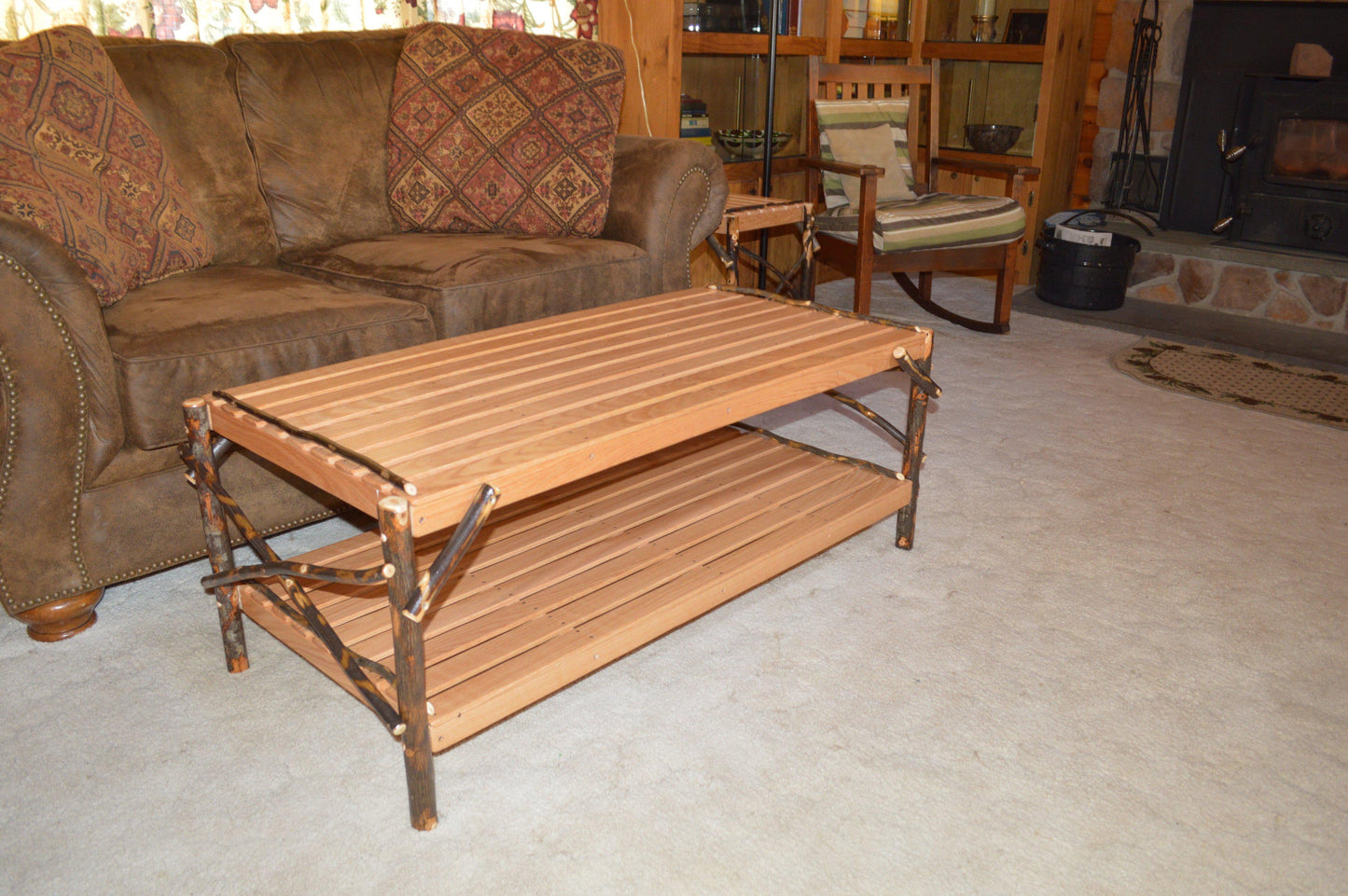 A&L Furniture Co. Amish Hickory Coffee Table with Shelf - LEAD TIME TO SHIP 4 WEEKS OR LESS
