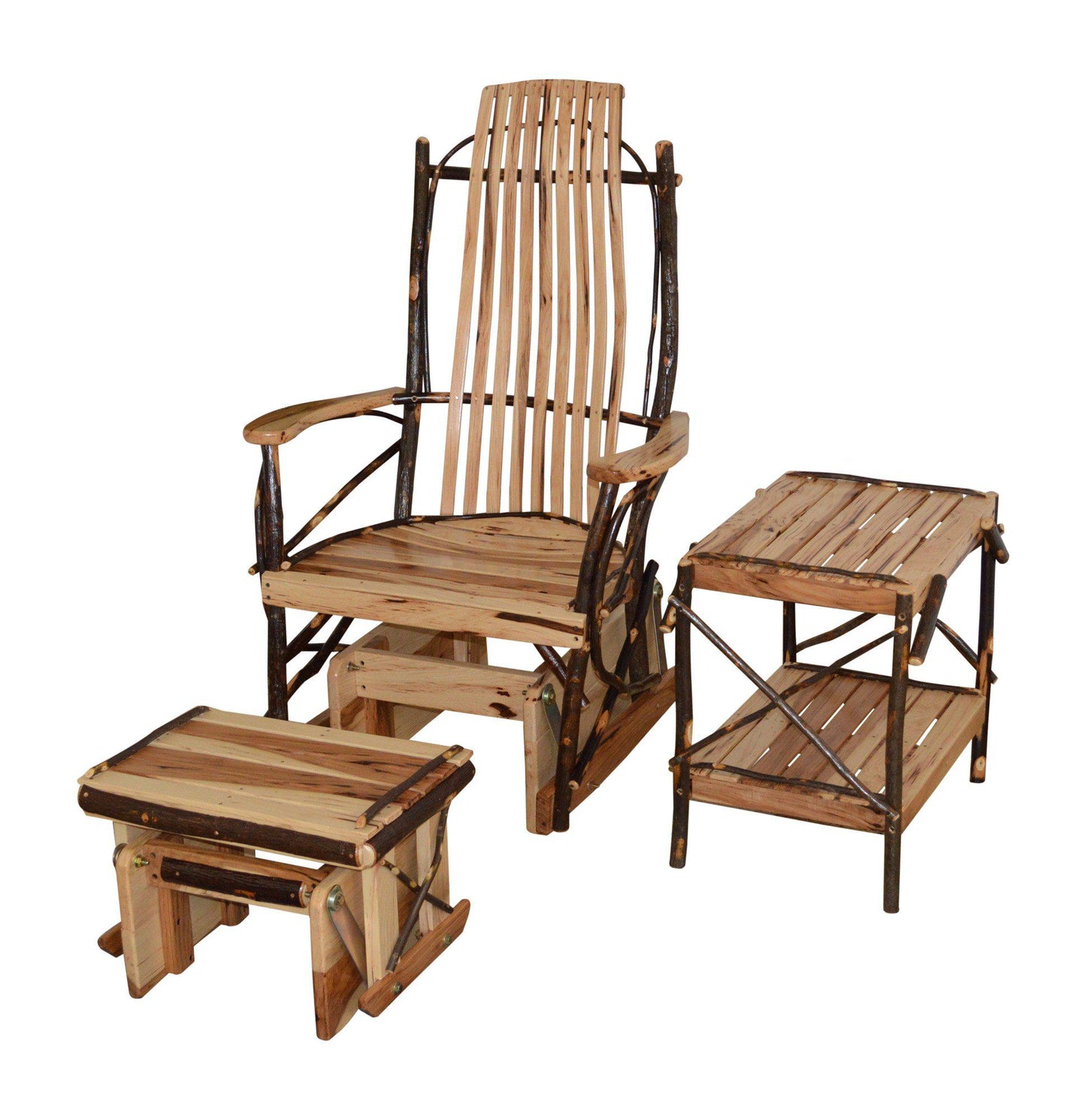 A&L Furniture Co. Amish Bentwood Hickory Glider Rocker With Gliding Ottoman and End Table Set - LEAD TIME TO SHIP 4 WEEKS OR LESS