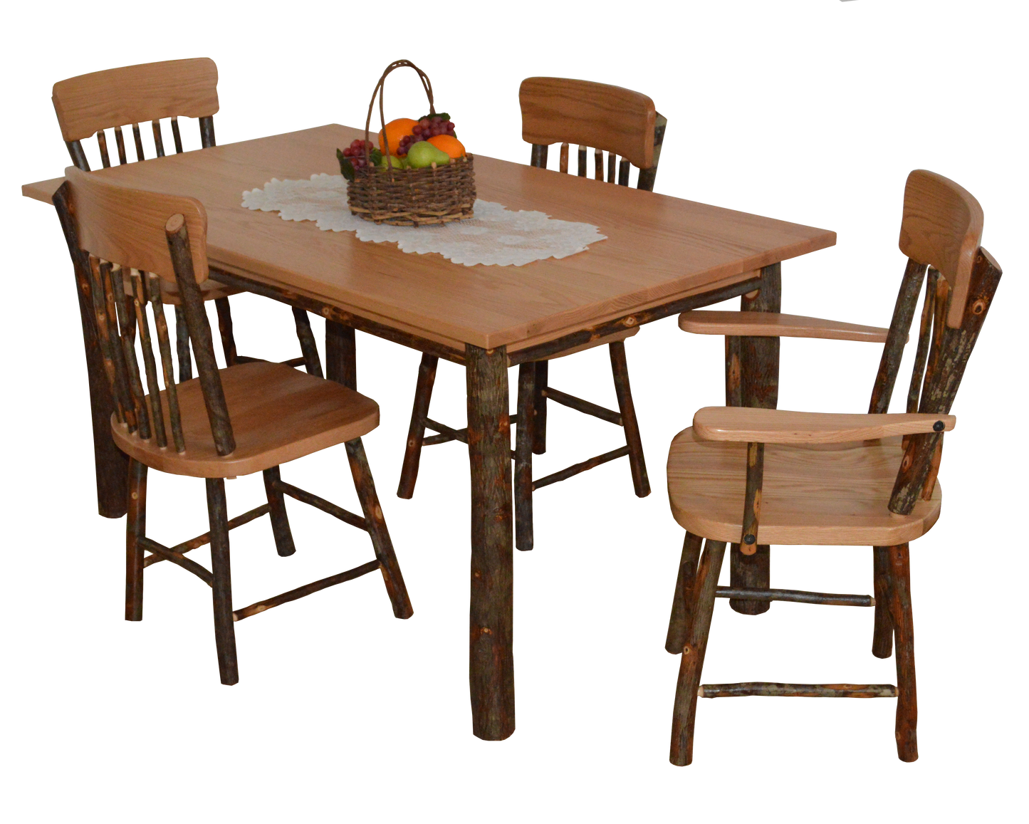 A&L Furniture Co. Hickory 5 Piece Farm Table Dining Set with 2 Side Chairs and 2 Arm Chairs - LEAD TIME TO SHIP 10 BUSINESS DAYS