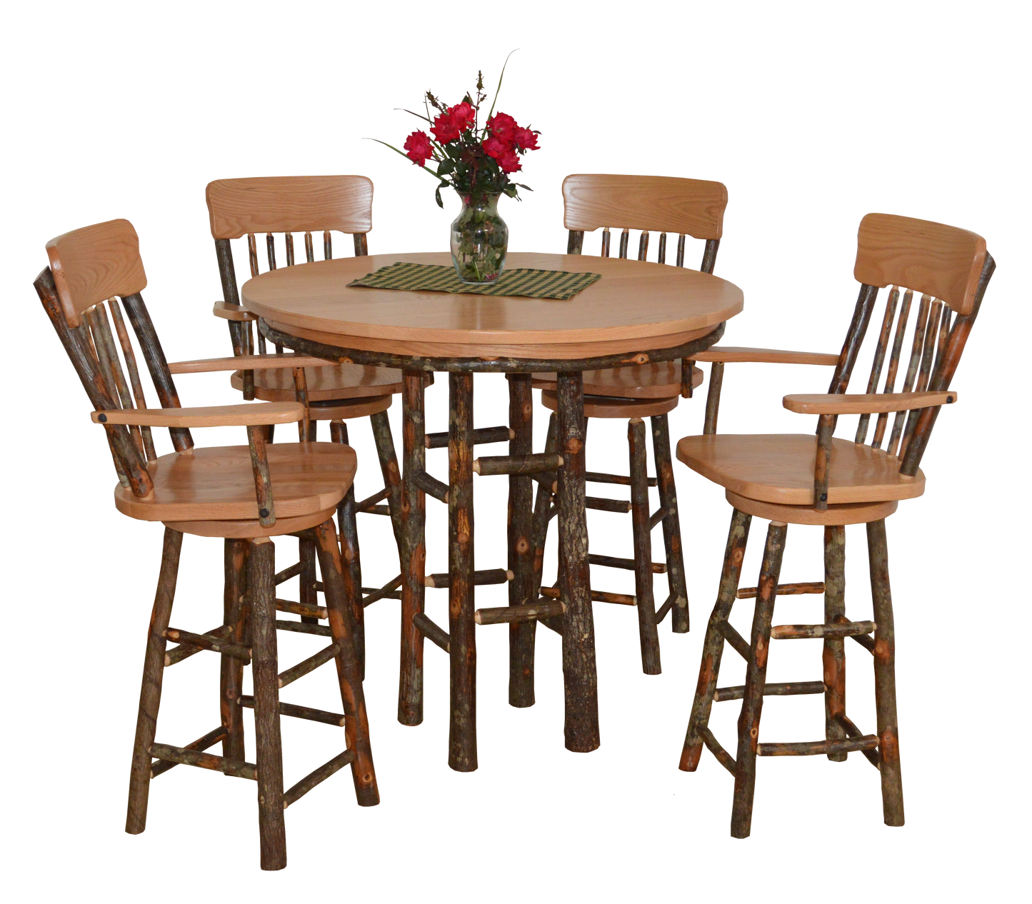 A&L Furniture Co. Hickory 5 Piece Bar Table Set w/ Hickory Panel Back Swivel Bar Chairs - LEAD TIME TO SHIP 10 BUSINESS DAYS