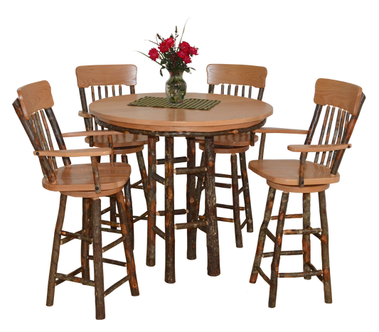 A&L Furniture Co. Hickory 5 Piece Bar Table Set w/ Hickory Panel Back Swivel Bar Chairs - LEAD TIME TO SHIP 10 BUSINESS DAYS
