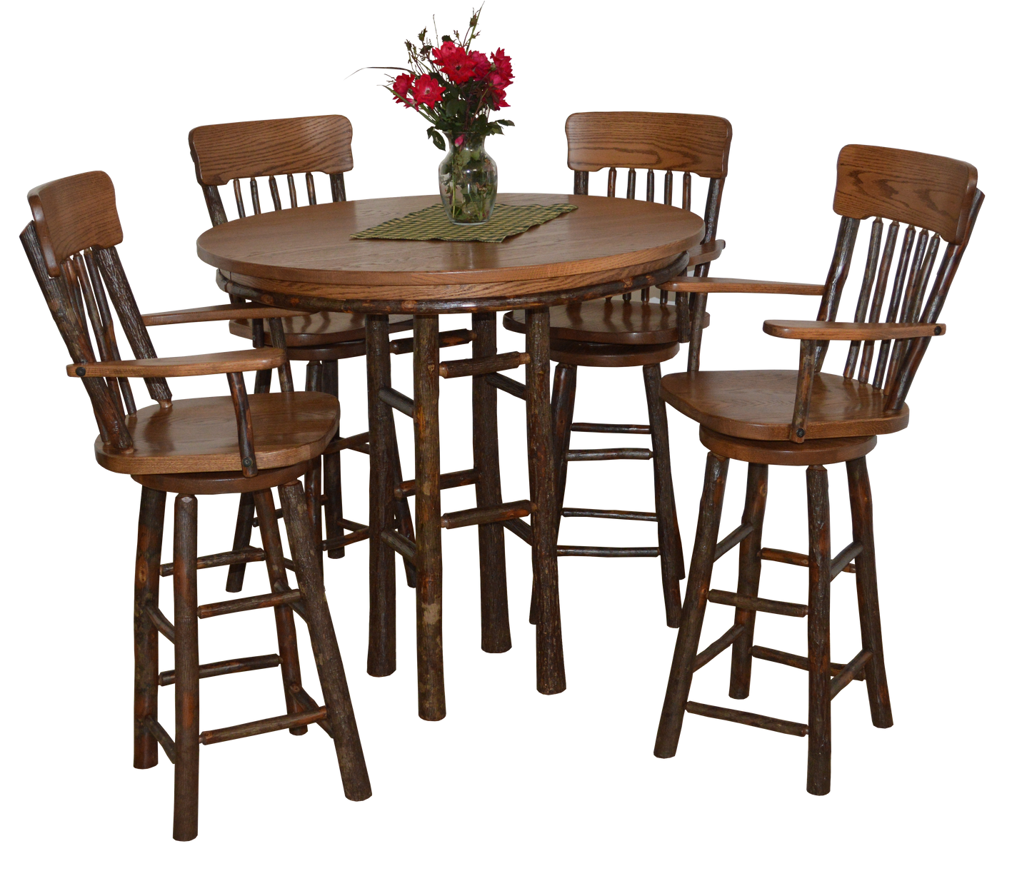 A&L Furniture Co. Hickory 5 Piece Bar Table Set w/ Hickory Panel Back Swivel Bar Chairs - LEAD TIME TO SHIP 10 BUSINESS DAYS