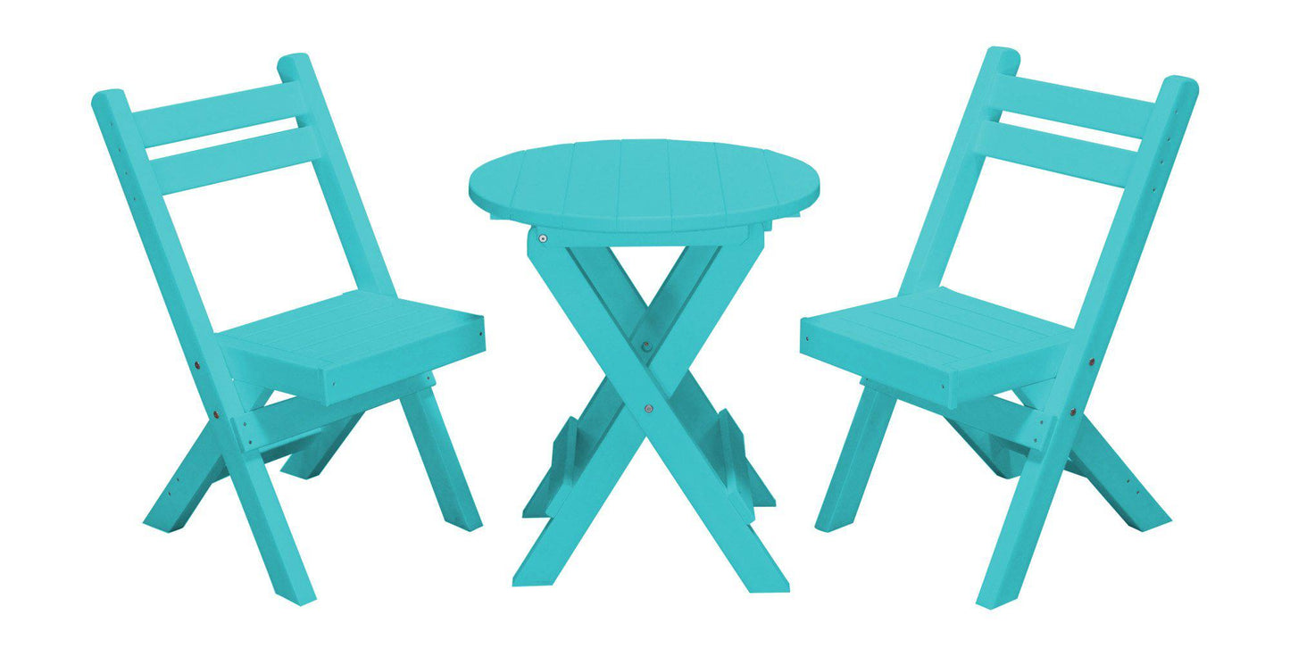 A&L Furniture Co. Recycled Plastic Amish Coronado Round Folding Bistro Set - Aruba Blue