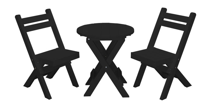 A&L Furniture Co. Recycled Plastic Amish Coronado Round Folding Bistro Set - Black