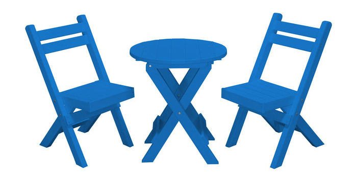 A&L Furniture Co. Recycled Plastic Amish Coronado Round Folding Bistro Set - Blue