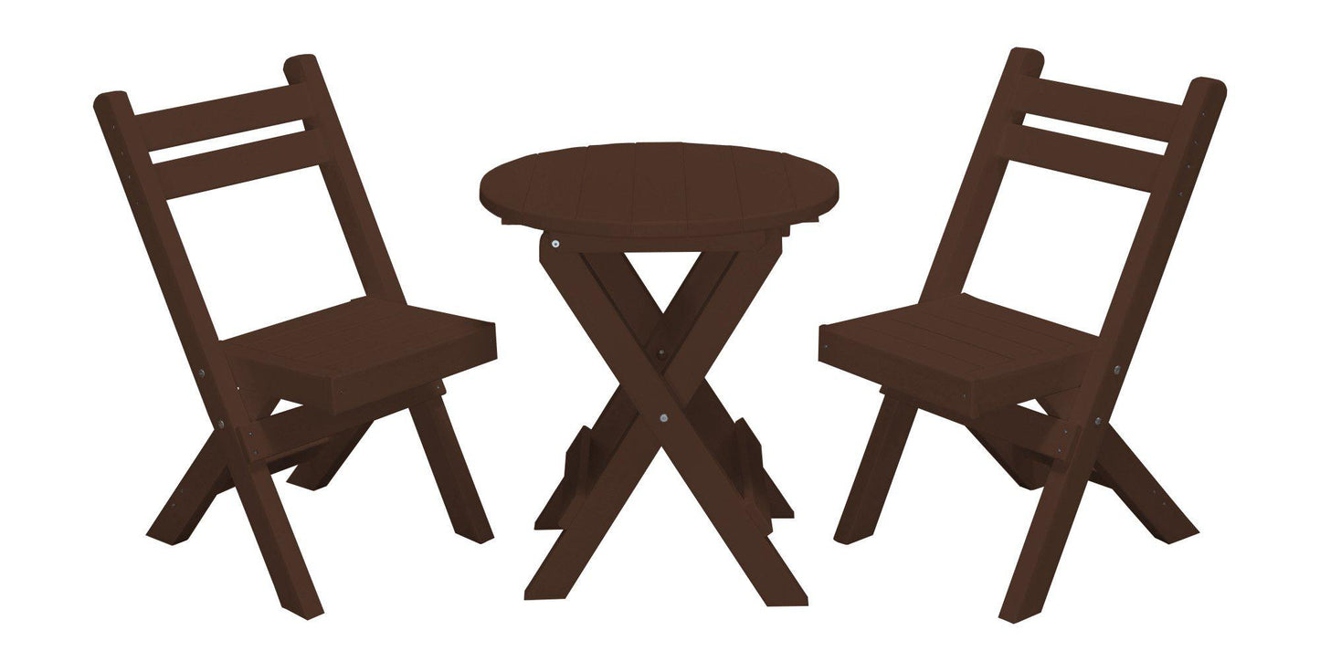 A&L Furniture Co. Recycled Plastic Amish Coronado Round Folding Bistro Set - Tudor Brown