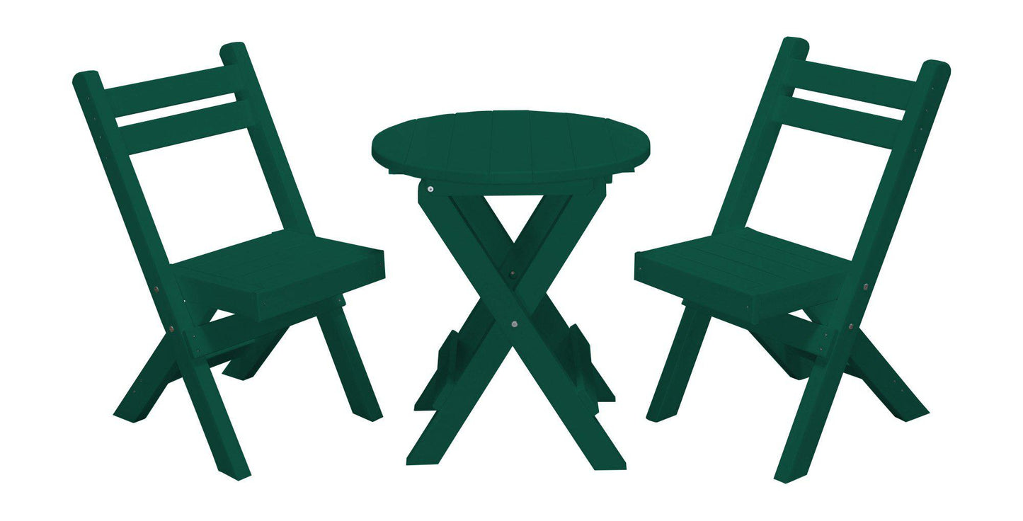 A&L Furniture Co. Recycled Plastic Amish Coronado Round Folding Bistro Set - Turf Green