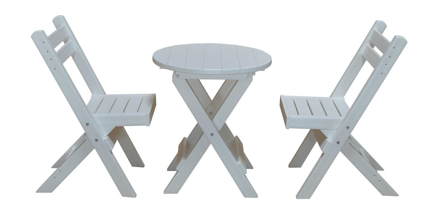 A&L Furniture Co. Recycled Plastic Amish Coronado Round Folding Bistro Set - White