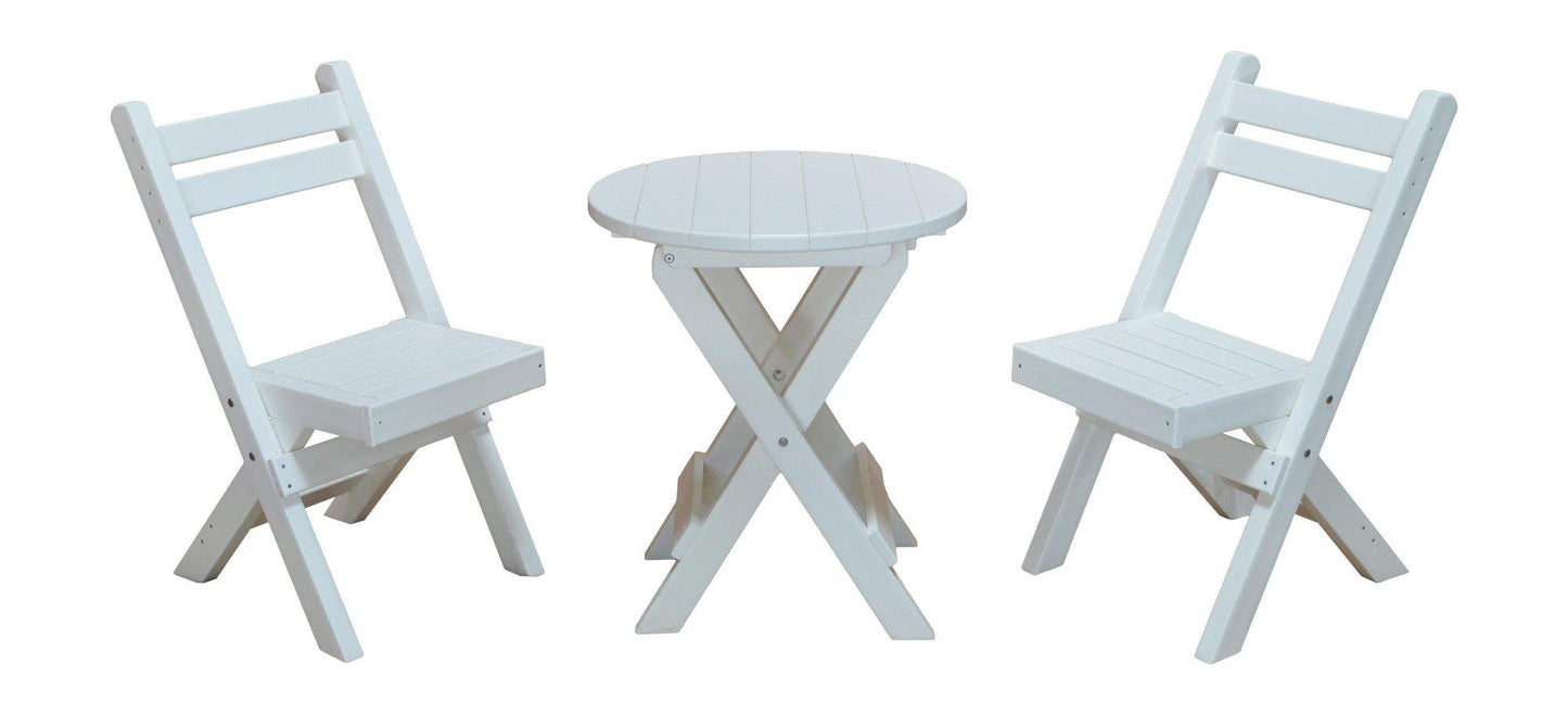 A&L Furniture Co. Recycled Plastic Amish Coronado Round Folding Bistro Set - WhiteA&L Furniture Co. Recycled Plastic Amish Coronado Round Folding Bistro Set - White