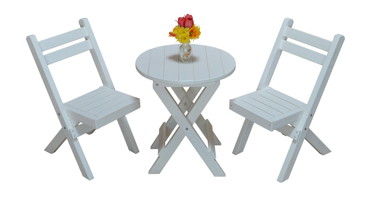 A&L Furniture Co. Recycled Plastic Amish Coronado Round Folding Bistro Set - White