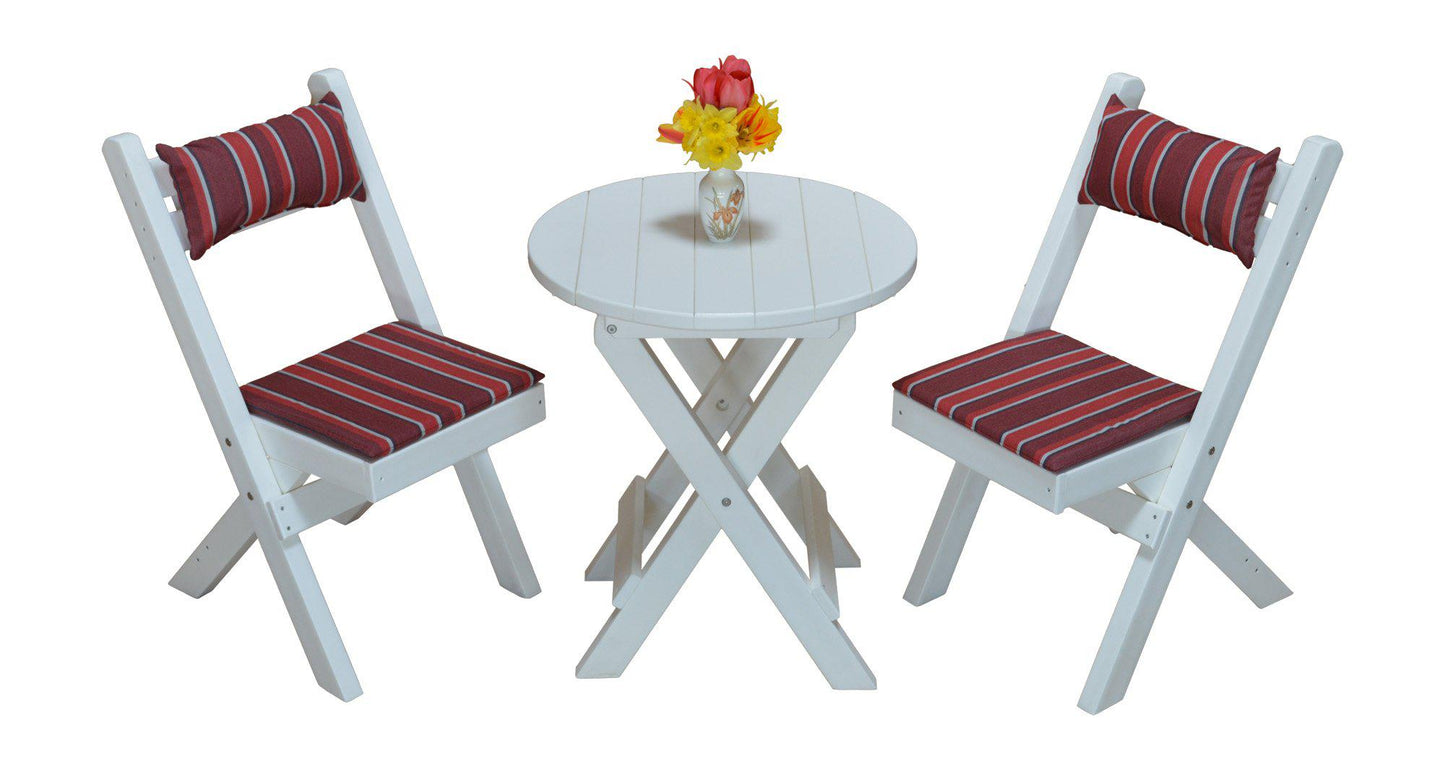 A&L Furniture Co. Recycled Plastic Amish Coronado Round Folding Bistro Set - White