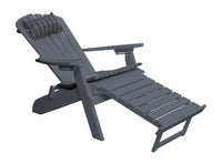 poly folding reclining adirondack chair pullout ottoman dark gray with head pillow and seat cushion