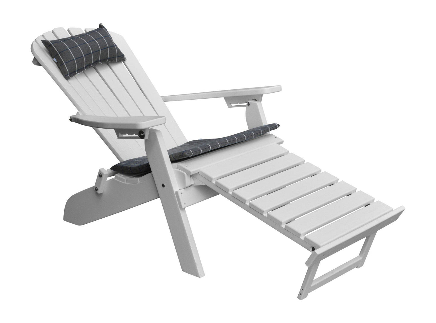 poly folding reclining adirondack chair pullout ottoman white with head pillow and seat cushion