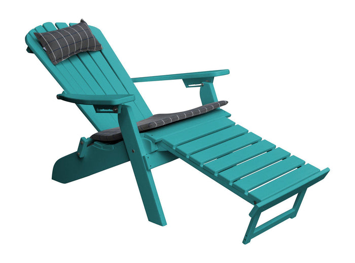 poly folding reclining adirondack chair pullout ottoman aruba blue with head pillow and seat cushion