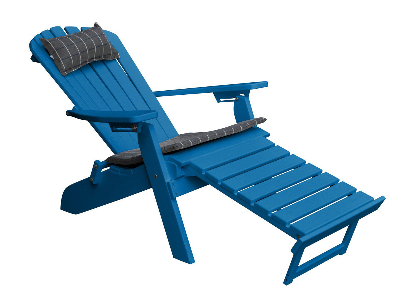 poly folding reclining adirondack chair pullout ottoman blue with head pillow and seat cushion