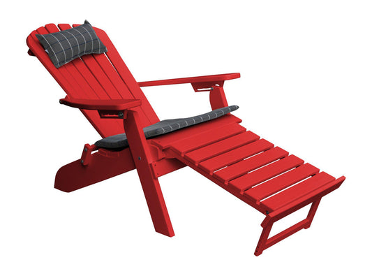 poly folding reclining adirondack chair pullout ottoman bright red with head pillow and seat cushion