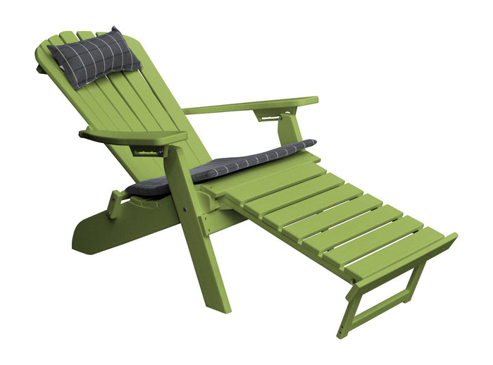 poly folding reclining adirondack chair pullout ottoman tropical lime green with head pillow and seat cushion