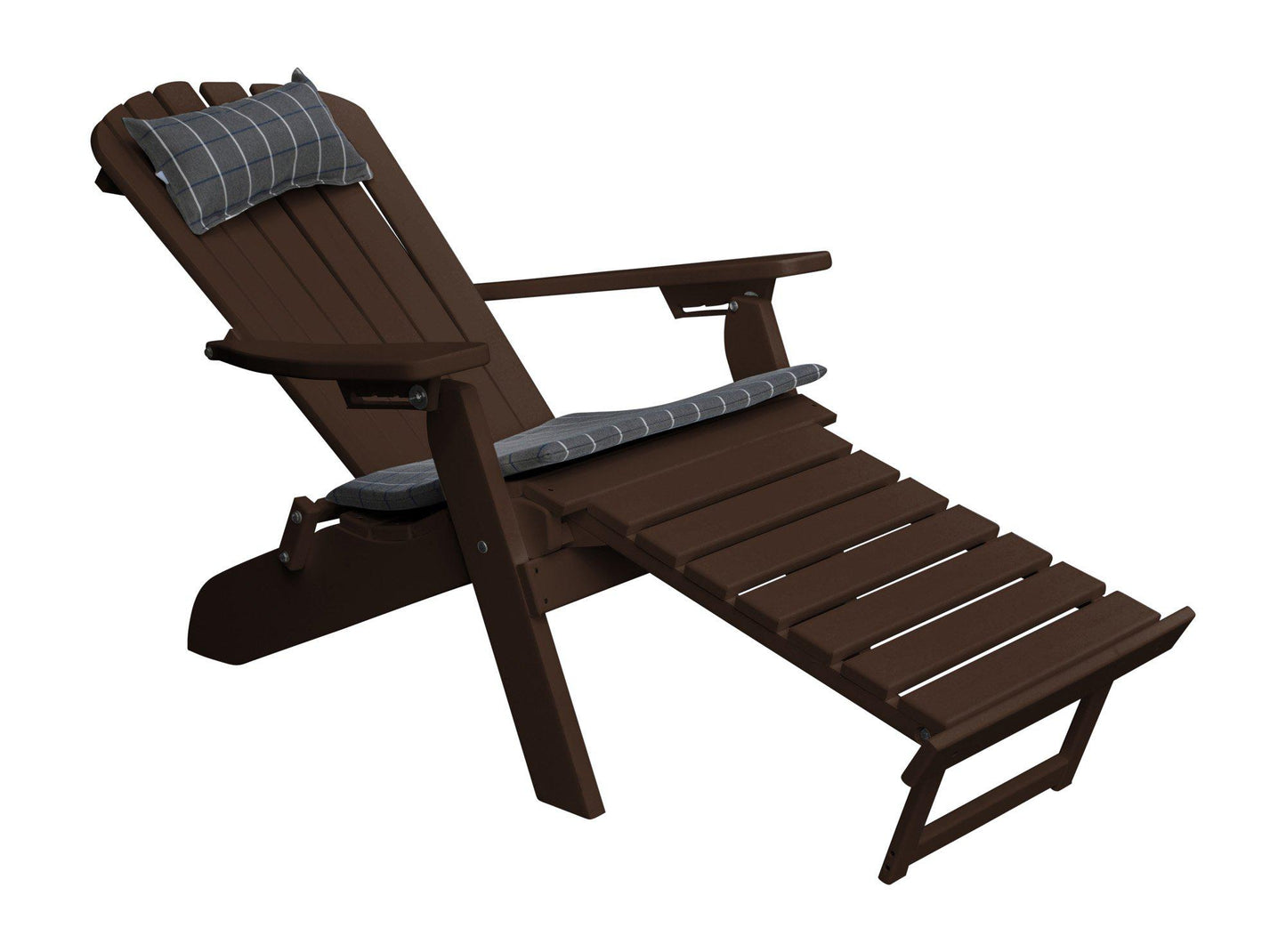 poly folding reclining adirondack chair pullout ottoman tudor brown with head pillow and seat cushion