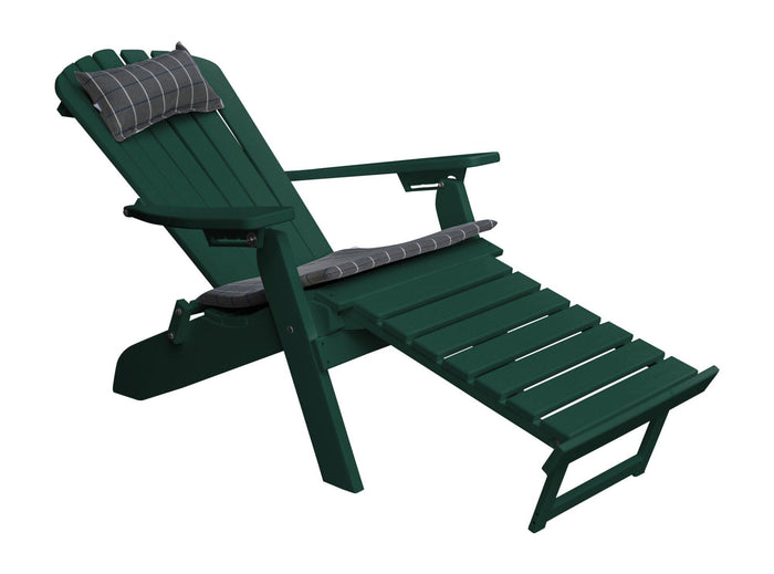 poly folding reclining adirondack chair pullout ottoman turf green with head pillow and seat cushion