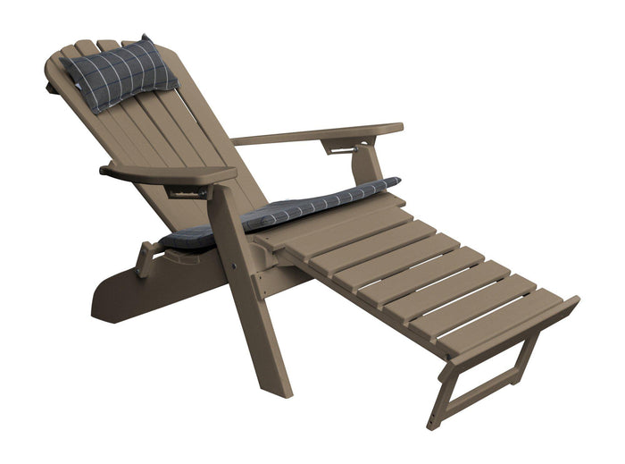 poly folding reclining adirondack chair pullout ottoman weatheredwood with head pillow and seat cushion