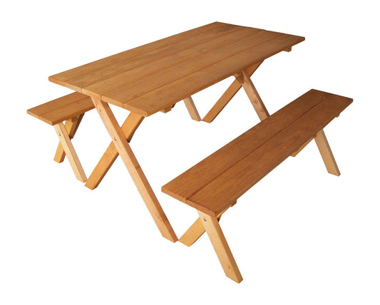 A&L Furniture Co. Yellow Pine 5' Economy Table with 2 benches - LEAD TIME TO SHIP 10 BUSINESS DAYS