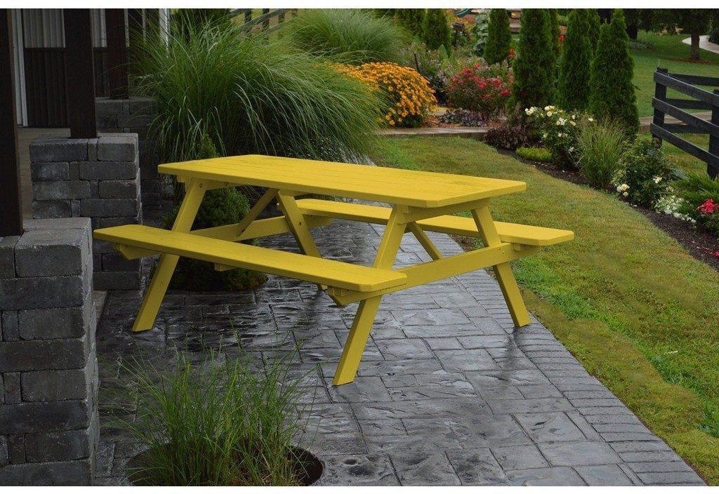 A & L Furniture Co. Yellow Pine 8' Table with Attached Benches  - Ships FREE in 5-7 Business days - Rocking Furniture