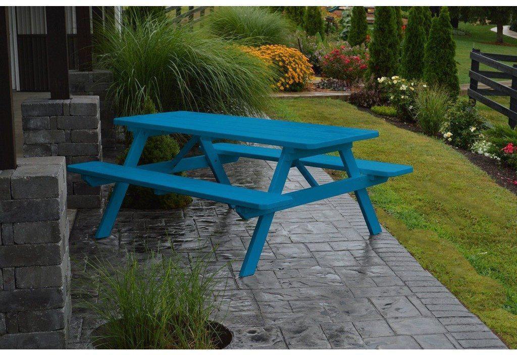 A & L Furniture Co. Yellow Pine 5' Picnic Table with Attached Benches  - Ships FREE in 5-7 Business days - Rocking Furniture