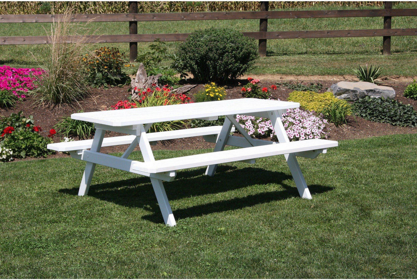 A & L Furniture Co. Yellow Pine 8' Table with Attached Benches  - Ships FREE in 5-7 Business days - Rocking Furniture