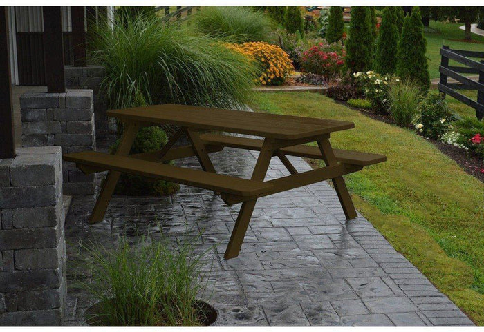 A & L Furniture Co. Yellow Pine 6' Table with Attached Benches  - Ships FREE in 5-7 Business days - Rocking Furniture