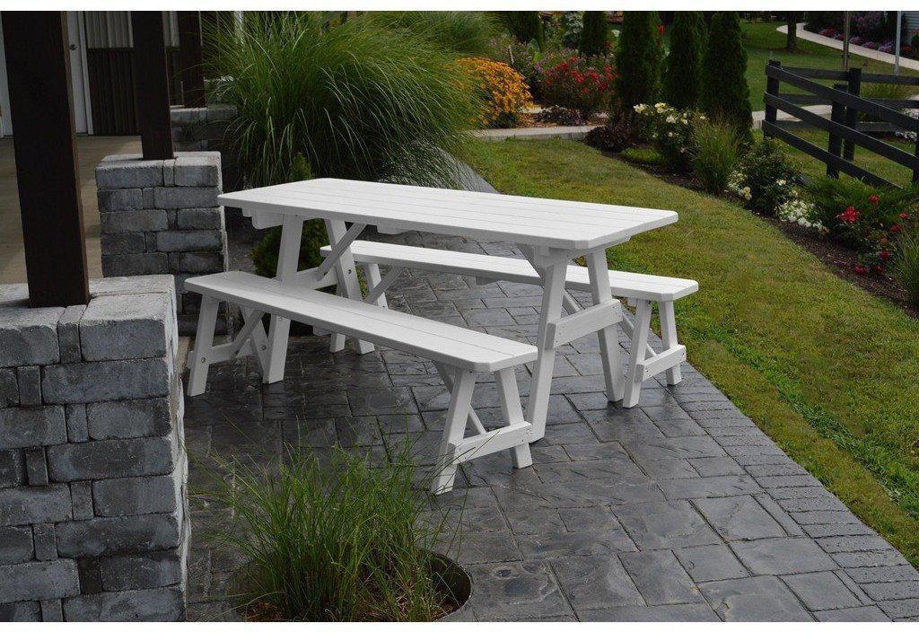 A & L Furniture Co. Yellow Pine Traditional 4' Table with 2 Benches  - Ships FREE in 5-7 Business days - Rocking Furniture