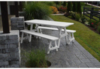 A & L Furniture Co. Yellow Pine Traditional 4' Table with 2 Benches  - Ships FREE in 5-7 Business days - Rocking Furniture