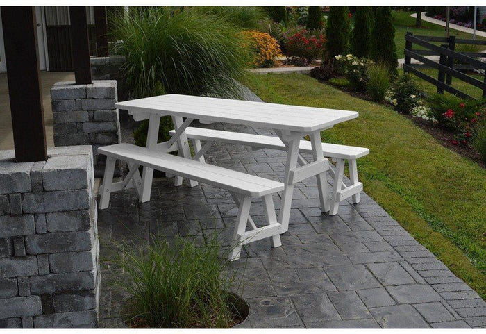A & L Furniture Co. Yellow Pine Traditional 4' Table with 2 Benches  - Ships FREE in 5-7 Business days - Rocking Furniture