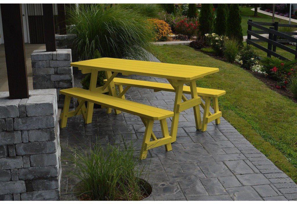 A & L Furniture Co. Yellow Pine Traditional 4' Table with 2 Benches  - Ships FREE in 5-7 Business days - Rocking Furniture