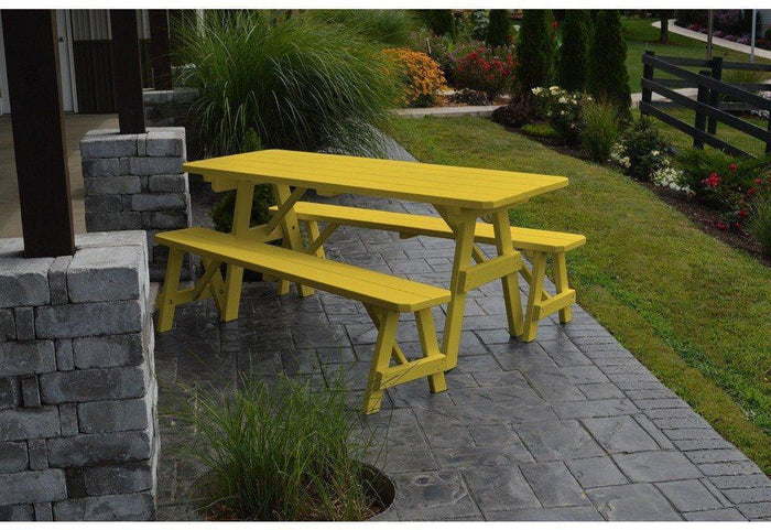 A & L Furniture Co. Yellow Pine Traditional 4' Table with 2 Benches  - Ships FREE in 5-7 Business days - Rocking Furniture