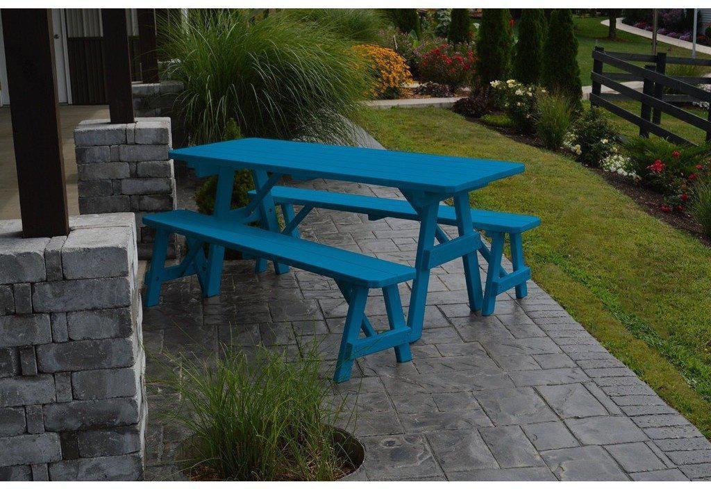 A & L Furniture Co. Yellow Pine Traditional 4' Table with 2 Benches  - Ships FREE in 5-7 Business days - Rocking Furniture