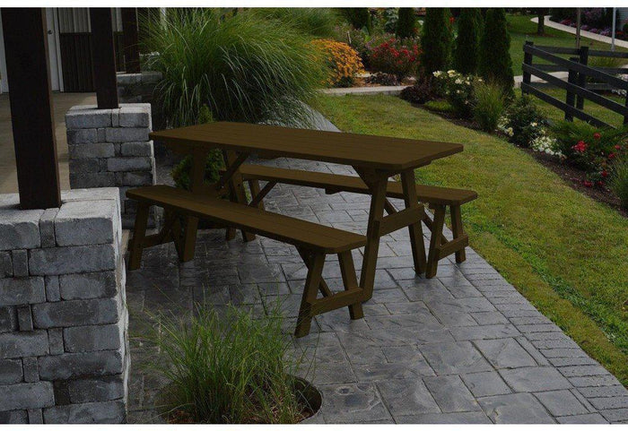 A & L Furniture Co. Yellow Pine Traditional 4' Table with 2 Benches  - Ships FREE in 5-7 Business days - Rocking Furniture