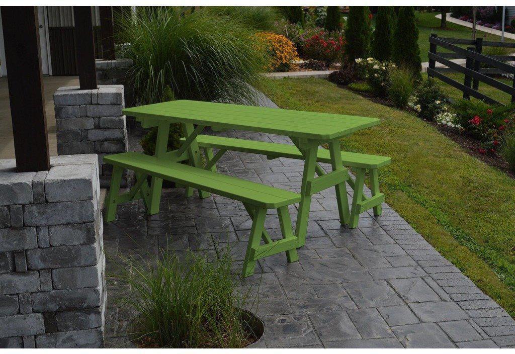 A & L Furniture Co. Yellow Pine Traditional 4' Table with 2 Benches  - Ships FREE in 5-7 Business days - Rocking Furniture