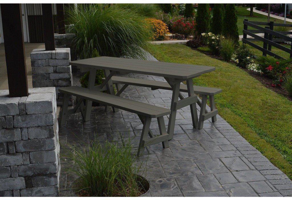 A & L Furniture Co. Yellow Pine Traditional 4' Table with 2 Benches  - Ships FREE in 5-7 Business days - Rocking Furniture