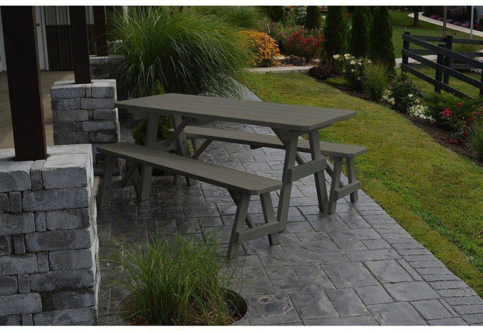A & L Furniture Co. Yellow Pine Traditional 4' Table with 2 Benches  - Ships FREE in 5-7 Business days - Rocking Furniture
