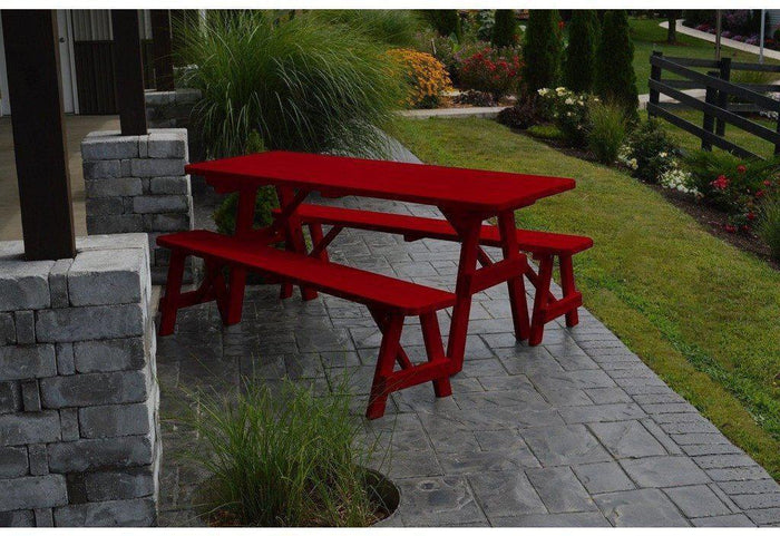 A & L Furniture Co. Yellow Pine Traditional 4' Table with 2 Benches  - Ships FREE in 5-7 Business days - Rocking Furniture