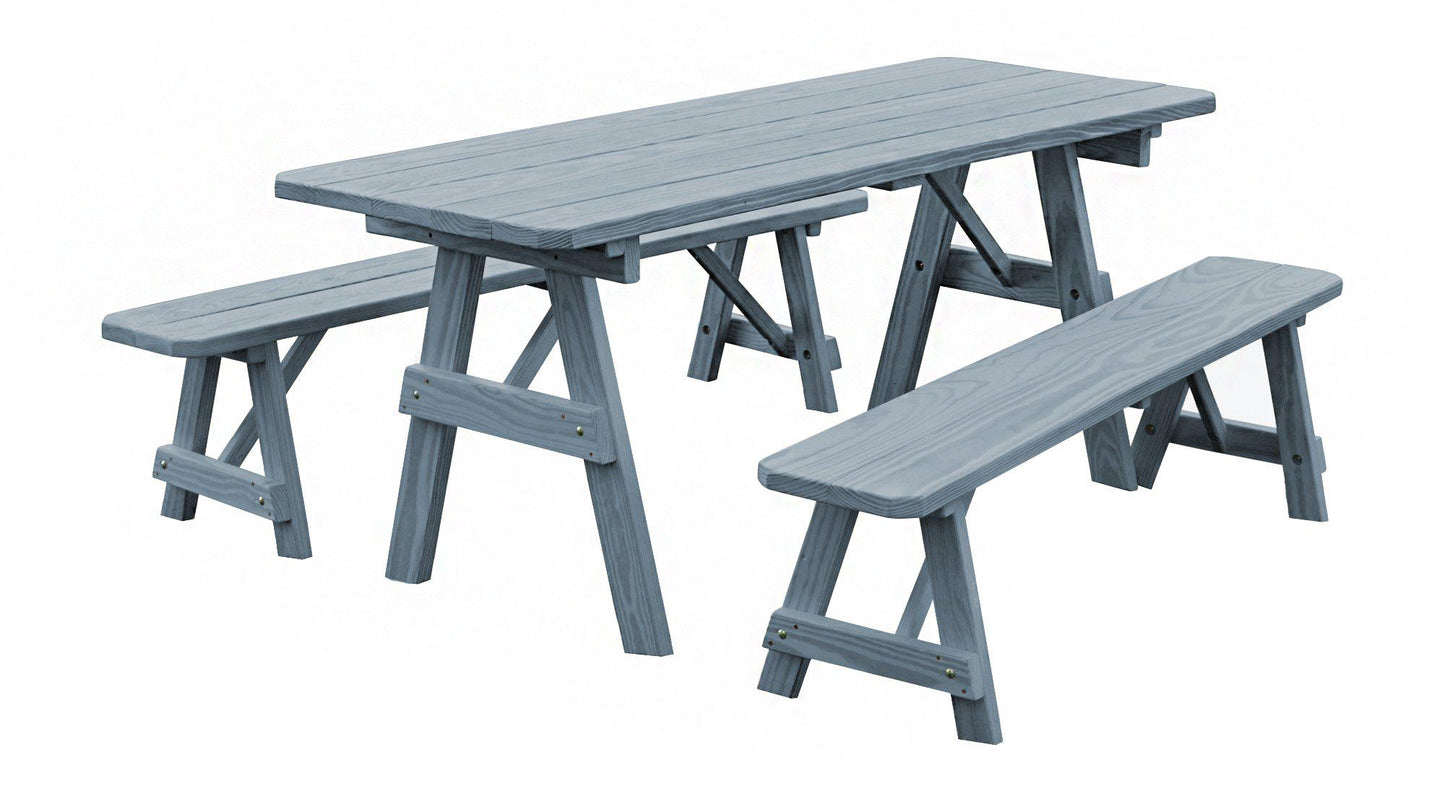 A&L Furniture Co. Yellow Pine Traditional 8' Table with 2 Benches - LEAD TIME TO SHIP 10 BUSINESS DAYS
