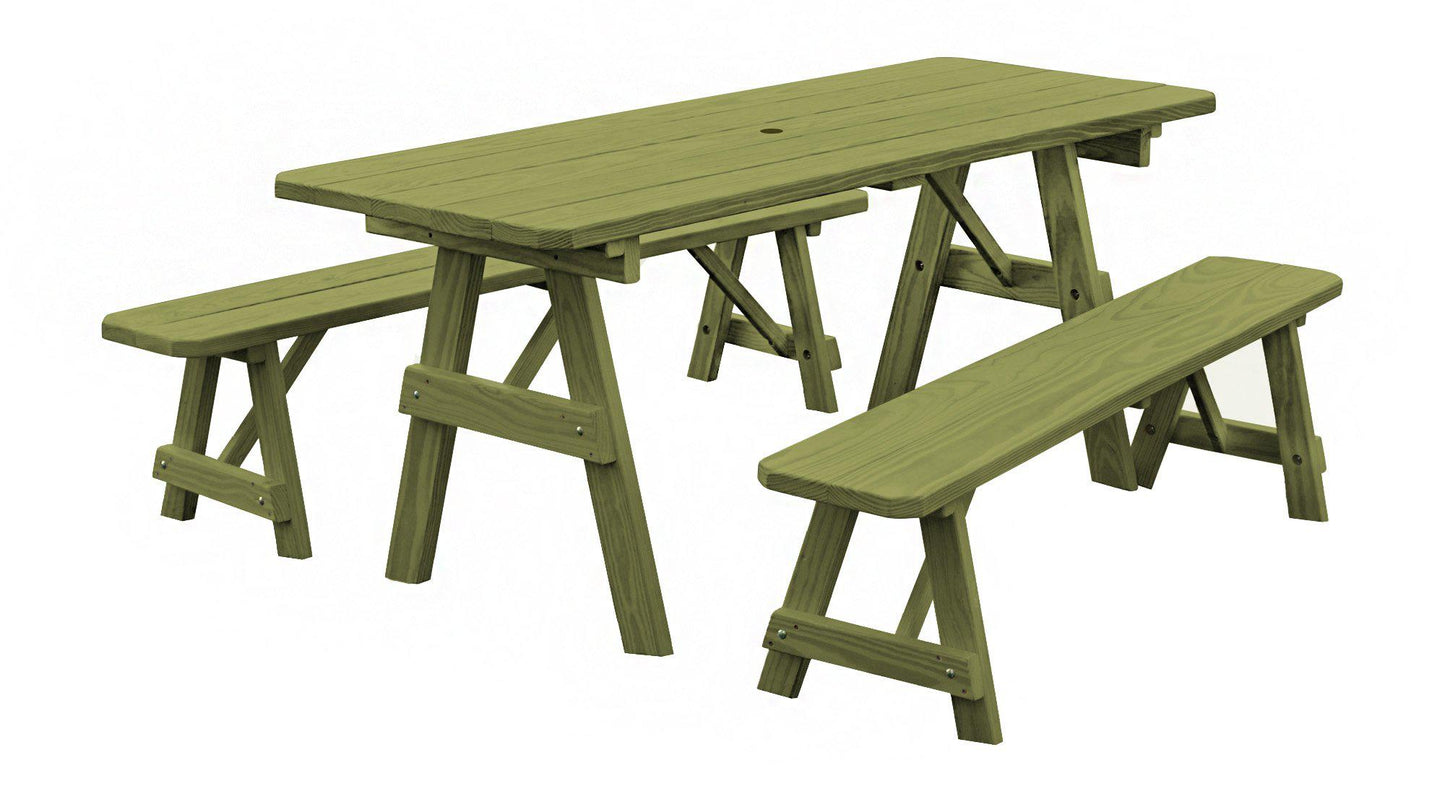 A&L Furniture Co. Yellow Pine Traditional 6' Table with 2 Benches - LEAD TIME TO SHIP 10 BUSINESS DAYS