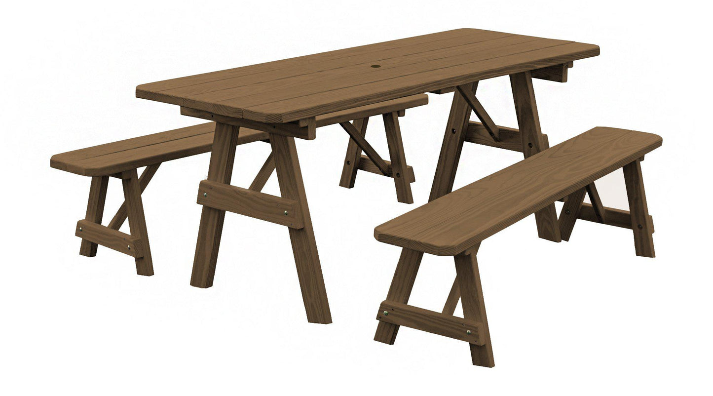A&L Furniture Co. Yellow Pine Traditional 6' Table with 2 Benches - LEAD TIME TO SHIP 10 BUSINESS DAYS