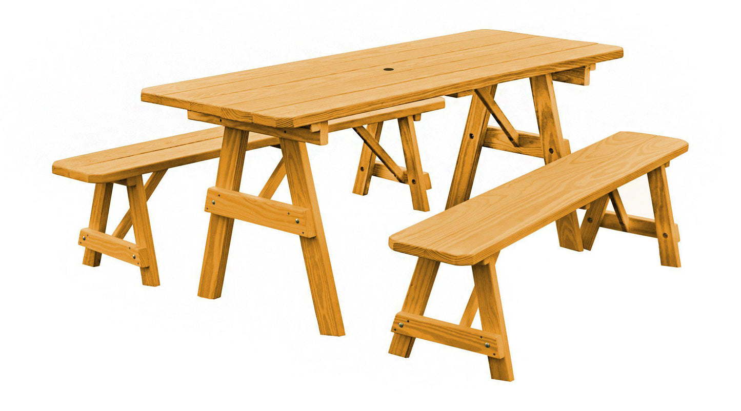 A&L Furniture Co. Yellow Pine Traditional 6' Table with 2 Benches - LEAD TIME TO SHIP 10 BUSINESS DAYS