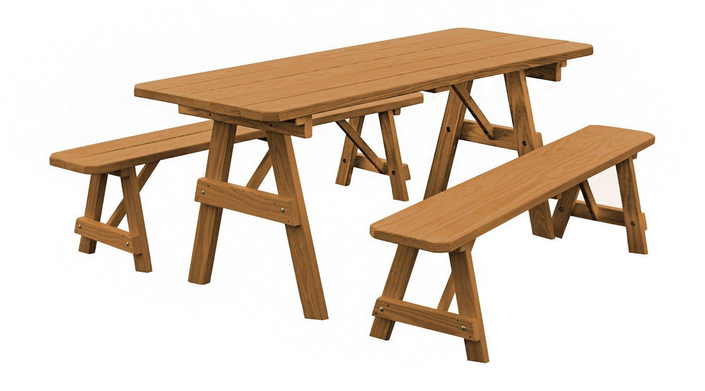 A&L Furniture Co. Yellow Pine Traditional 6' Table with 2 Benches - LEAD TIME TO SHIP 10 BUSINESS DAYS