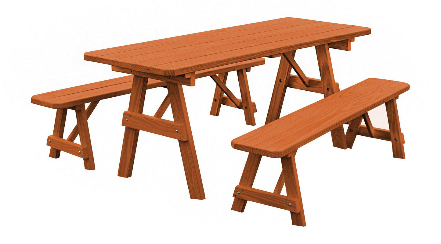 A&L Furniture Co. Yellow Pine Traditional 8' Table with 2 Benches - LEAD TIME TO SHIP 10 BUSINESS DAYS