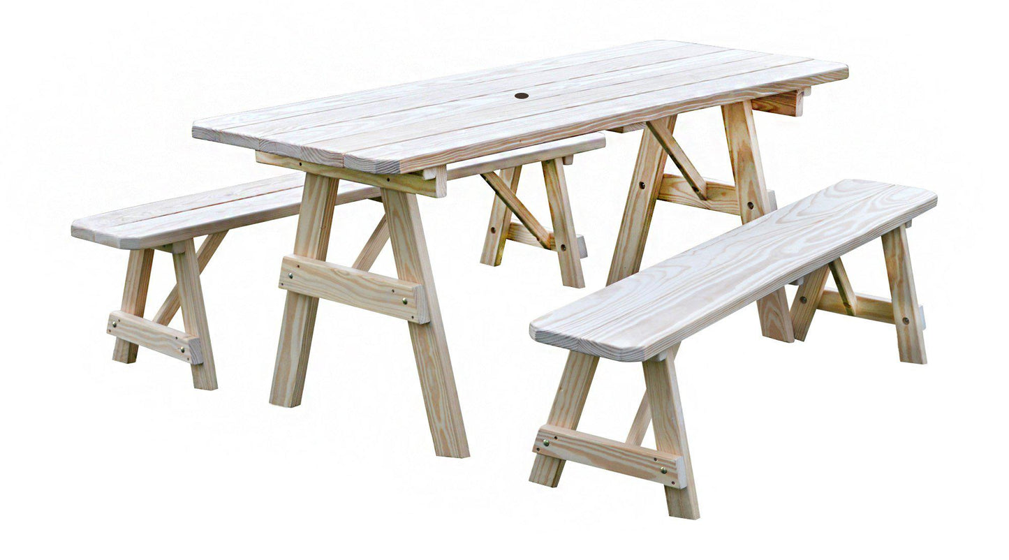 A&L Furniture Co. Yellow Pine Traditional 6' Table with 2 Benches - LEAD TIME TO SHIP 10 BUSINESS DAYS