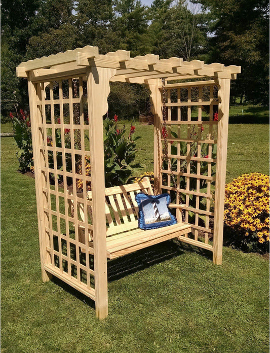 A & L FURNITURE CO. 5' Lexington Pressure Treated Pine Arbor & Swing  - Ships FREE in 5-7 Business days - Rocking Furniture